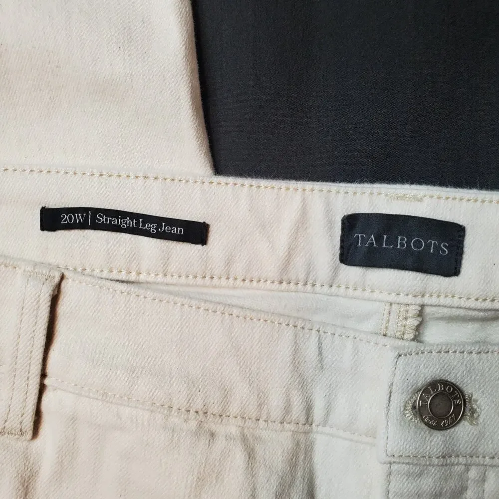 Talbots Womens Size 20W NWT Straight Leg Jean High Waist Sequin Ivory White